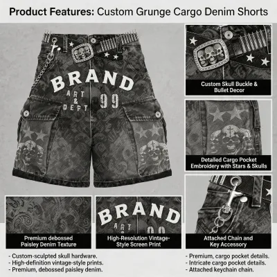 Custom High Quality Heavy Thick 480gsm Denim Shorts Custom Pockets Street Wear Distressed Acid Washed Denim Shorts for Men
