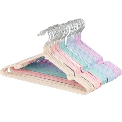Non-slip Coated Laundry Hanger Pink PVC Coated Metal Hanger for Dormitory Home Clothes Rack Dry and Wet Dual-purpose Adult