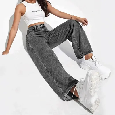 ANSZKTN Wide-leg 2026 Floor-length Spring Relaxed High-waist Straight-leg Loose No-iron Solid Color Draping Jeans