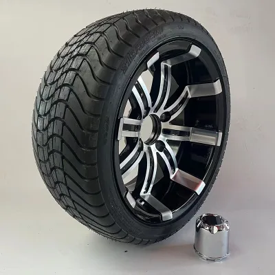 Golf Cart Wheels and Tires 14x7 Alloy 215/35-14 Replacement Glossy Black