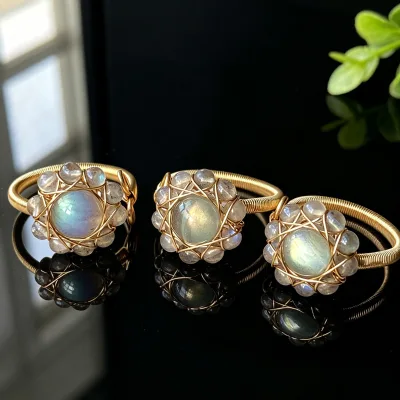 Wholesale Labradorite Handcrafted Sunflower Crystal Ring Reiki Energy Gemstone Jewelry Anniversary Gift for Her