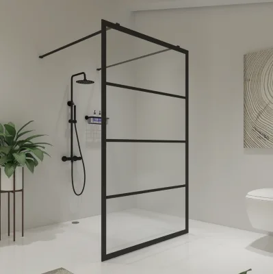 Framed Fixed Walk-in Tempered Glass Shower Screen Glass Panel Open Walk in Bathroom Shower Door With Matte Black Hardware
