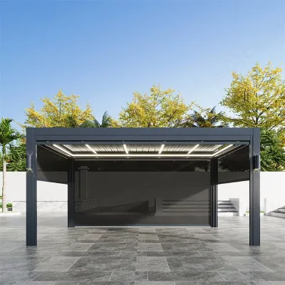 Custom Size Aluminum Patio Pavilion Reinforced Columns Complete Hardware Fittings Waterproof Gazebo for Hotel Outdoor Design