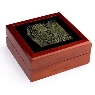 Personalized Big Jewelry Box Velvet Lining Engraving Spider Graffiti Gift Box Bracelet Pendant Wood Luxury Jewelry Box