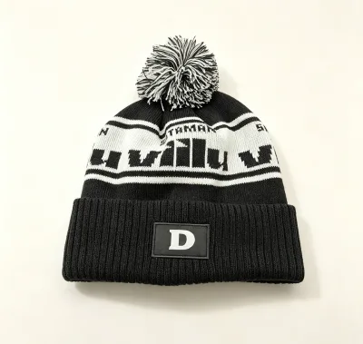 Personal Design Striped Knit Beanie With Custom Woven Label Logo for Winter Promotional Brand Beanie Hats