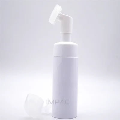 White Plastic Makeup Remover Facial Foam Cleanser Face Brush Bottle 150ml