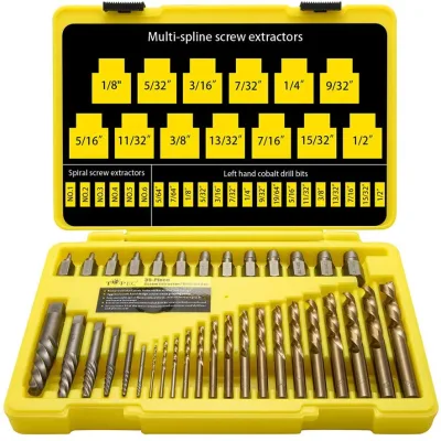 35 Piece Screw Extractor and Drill Bit Set Bolt Extractors Multi-spline Extractors and Drill Bits for Removing Broken Studs