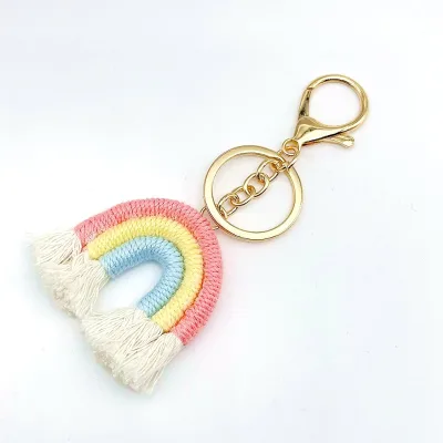 Cute Handmade Rainbow Keychain Fashion Beautiful Small Keychain Bulk High Quality Metal Jewelry for Women Bag