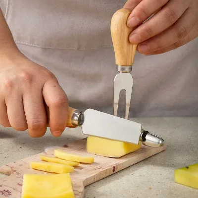 Stainless Steel Blade Cheese Knife Mini Cheese Knife Set Rubber Wood Handle Cheese Knife Set