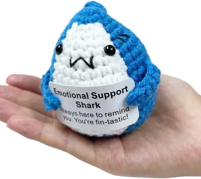 Positive Crochet Shark Gifts Crocheted Emotional Support Animal Unique Party Birthday Gift for Shark Lovers Friends Women Men