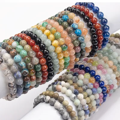 8mm Semi-Precious Jade Roller Beads Energy Power Crystal Reiki Elastic Stretch Healing Bracelet for Women and Men Gift