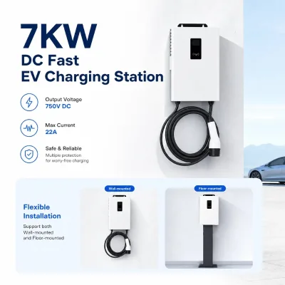 7KW 32A Single Phase IP54 Wall-Mounted DC EV Charging Station Interfaces 5m Connector Line for Home Use