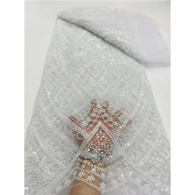 French Tulle Lace Fabric High Quality Handmade beads Tulle Lace Fabric
