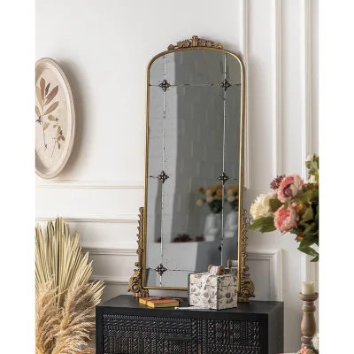 European Retro Wall Mirror Living Room Arched Fireplace Dining Room Metal Carve Frame Vintage Mirror Wall Antique Mirror