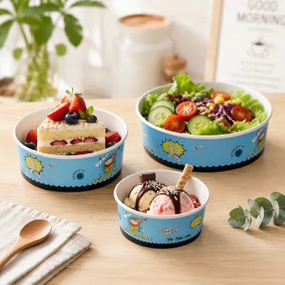HEYI 20 oz Disposable Kraft Paper Bowls Lids Biodegradable Eco-Friendly Leakproof Custom Logo Printing Embossing Commercial Use