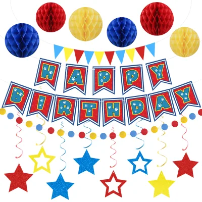 Hot Sale Team Dog Pet Cartoon Birthday Letter Banner Durable Paper Pull Flag for Theme Party Decorations