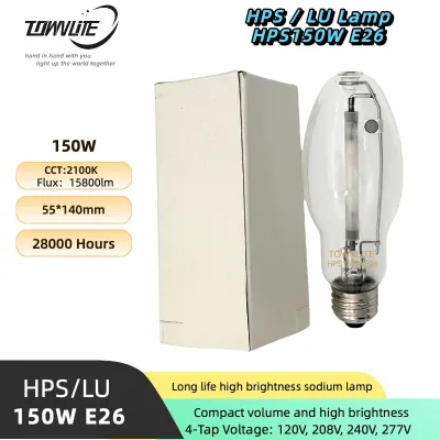 150W HPS Lamp E26 Medium Base 120V 60Hz ANSI S55 ED17 16000LM 2000K High Lumen Bulb for Outdoor Industrial Warehouse Lighting
