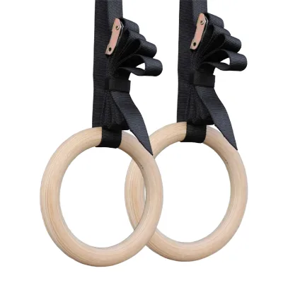 Bodyup Wooden Gymnastic Rings Straps-Durable Fitness Equipment for Body Workout 28mm/32mm Size Customized Logo Available Model