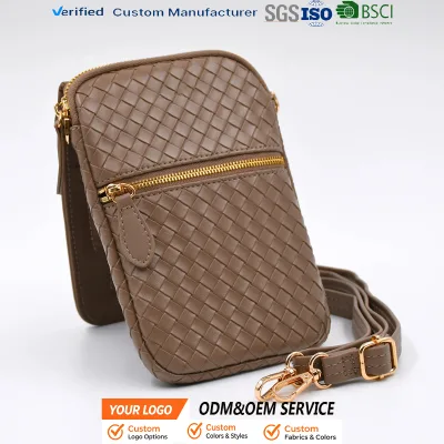 Braided Faux Leather RFID Blocking Snap-On Magnetic Hip Pouch Woven Leather Phone Pouch Bag Crossbody Bag Custom Logo ODM OEM