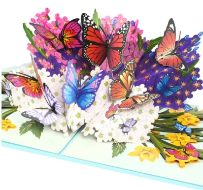 New Design Paper Handicrafts Gift Customized Support 3D pop up Stamping Silver butterfly Folded Happy Teacher Day Greeting Card