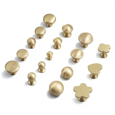 Minimalist Single-Hole Brushed Brass Cabinet and Wardrobe Drawer Knob French Door Handle Hardware Pull