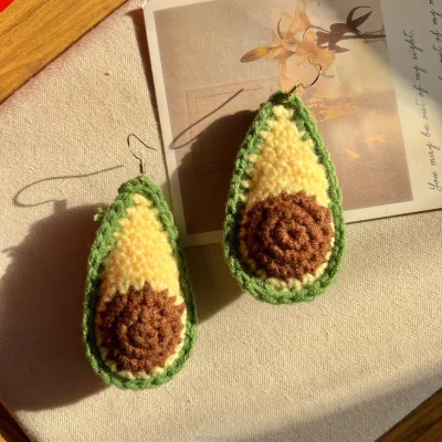 Cute Fashion Jewelry Handmade Knit Sweet Lovely Simulation Fruit Avocado Crochet Earring for Girl