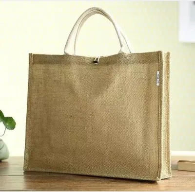 Vintage Canvas Handbag with Two Handles and Open Closure