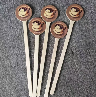 Cute Cat Coffee Cup Pattern Wooden Coffee Stir Sticks, Disposable Wood Drink Stirrers for Cafe Beverage Cocktail