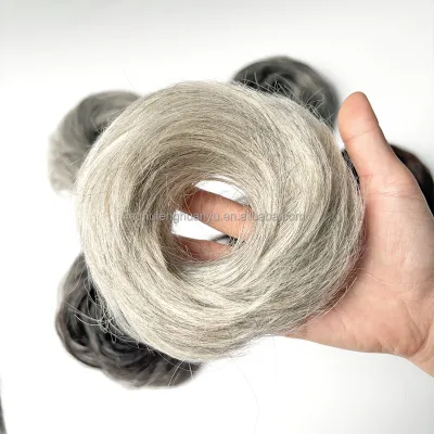 White Hair Buns Straight and Curly Hair Chignon Human Hair Extensions Suitable for Elderly Women