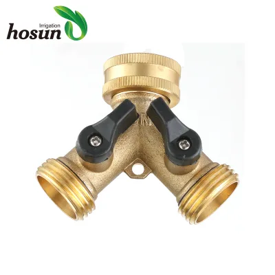 HOSUN Y Pipe Fitting 2 Way Metal Hose Splitters with Valve 3/4'' Diameter for Garden Irrigation
