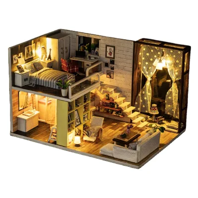IIECREATE Factory Direct Wooden Doll House Miniature Furniture Fashion 3D Wooden Doll House With Light