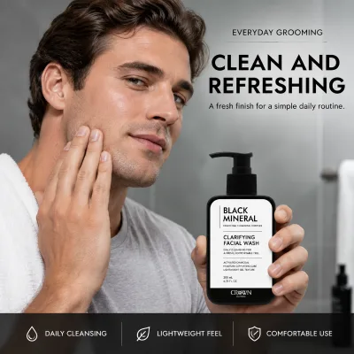 Private Label Vegan Hyaluronic Acid Deep Cleansing Oil Control Whitening Anti-Acne Charcoal Dry Skin Men's Daily Face Wash