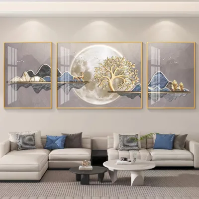3D Wholesale Modern Fashion Abstract Design Home Decor for Living Room Wall Art Triple Panel Crystal Porcelain Decor Painting