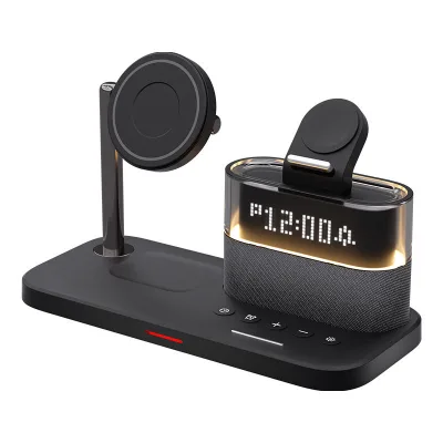 Oem 15W for LED Night Light Wireless Charger Fast Charging 5-in-1 Magnetic Charging Stand Smart Desk Alarm Clock PC Material