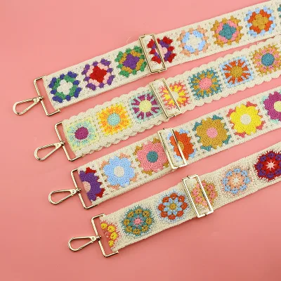 Embroidered Crochet Flower Purse Strap 5.5cm 5cm Wide Shoulder Strap Adjustable Replacement