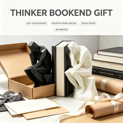 Thinker Bookend Low Poly Geometric Figure Book Holder Black White Desktop Display Shelf Organizer Creative Home Decor Gift