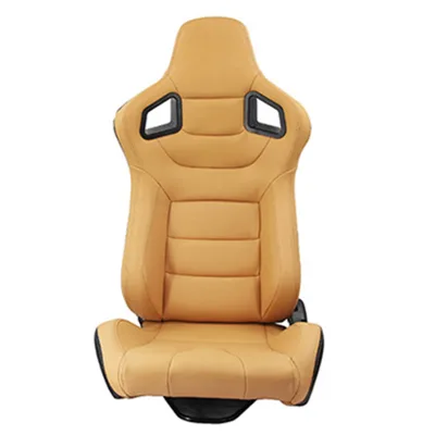 Universal Beige Racing Bucket Seat with Carbon Fiber Look PVC Leather, Reclining Adjustable with Sliding Rails for Sports Cars