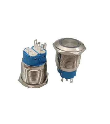 22mm 5Pin 125V/250V Blue Red Green Yellow Round Ring IP67 ON-OFF Metal Push Button Switch