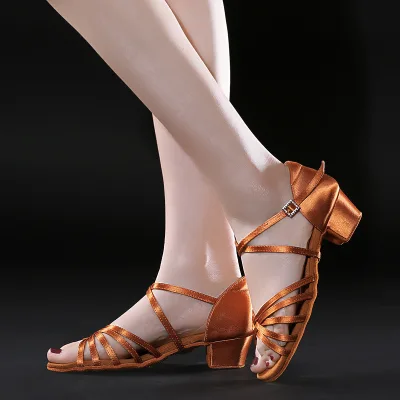 Fashion Women's Ballroom Latin Dancing Shoes with Genuine Leather Outsole and Satin Upper-Elegant Performance Shoes