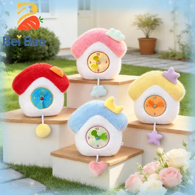 Plushie Manufacturer Custom Logo Cute Clock Plush Toy 8 Inch Soft Stuffed Animal Doll in Stock for Claw Machine Prize Kids Gift
