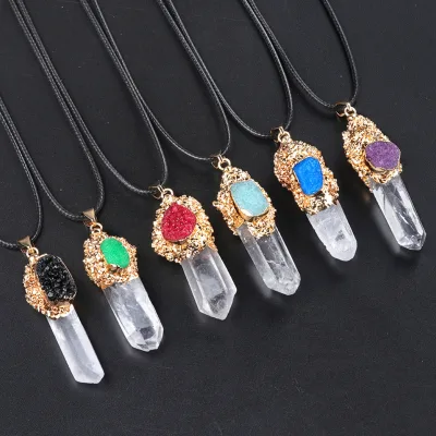 Wholesale Bulk Clear Quartz Strip Gilt Pendant Crystals Heart Healing Stones Spiritual Products Meditation Fengshui