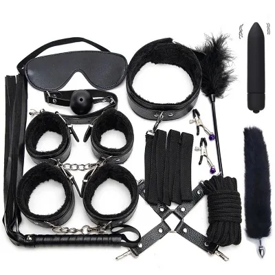 Leather BDSM Bondage Kit Couples Sex Toys Handcuffs Whip Gag Nipple Clamps Adult Game Accessories