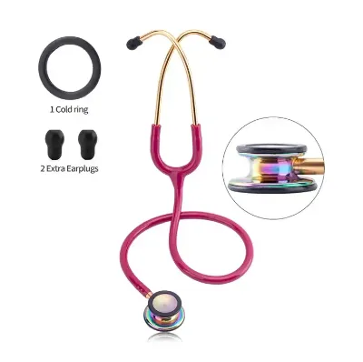 Dual Heads Gold Plated Medical Stethoscope Printed Box Red Stethoscope