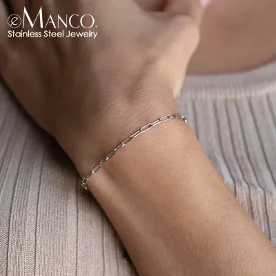 Emanco Trendy Jewelry Women Jewelry Bracelet Stainless Steel Square Chain Bracelet Women Summer Gifts Pulsera Para Mujeres