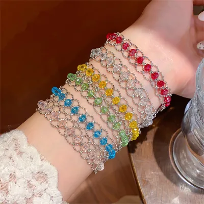 Nich Retro Handmade Colorful Glass Beaded Round Mesh Fashion Fine Brass Bracelet Jewelry for Women Tourist Souvenirs