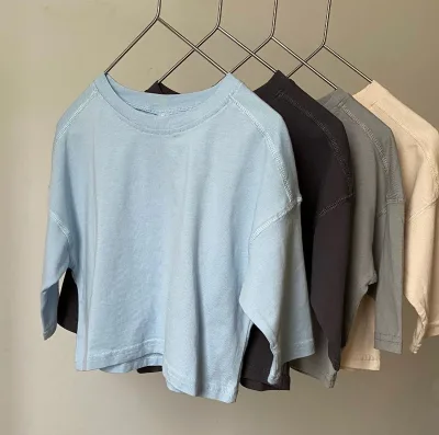 Korean Version of the New Autumn Washed to Do Old Long-sleeved T Shirt for Boys and Girls Outside Line of Solid Color Shirt