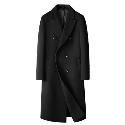 New Design High Quality Long Wool Trench Coat Business Double Breasted Casual Wool Warm Overcoat for Men