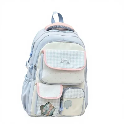 Women's Japanese-Style Instagram-Cute Dopamine Color-Blocking Breathable Nylon Multi-Compartment Backpack for Students