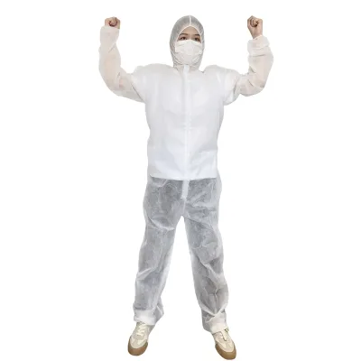 Disposable PP Coverall Hooded One Piece Suit Type 5 6 Breathable Anti Static Dust Resistant Workwear