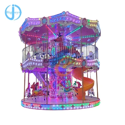 Cheap New-Designed Double Decker Carousel With Slide Merry Go Round Carousel Horse Fairground Amusement Park Rides for Sale